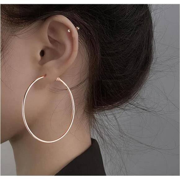 Big Gold Silver Rose Gold Hoop Earrings Set for Women 70mm Lightweight - Picture 4 of 7